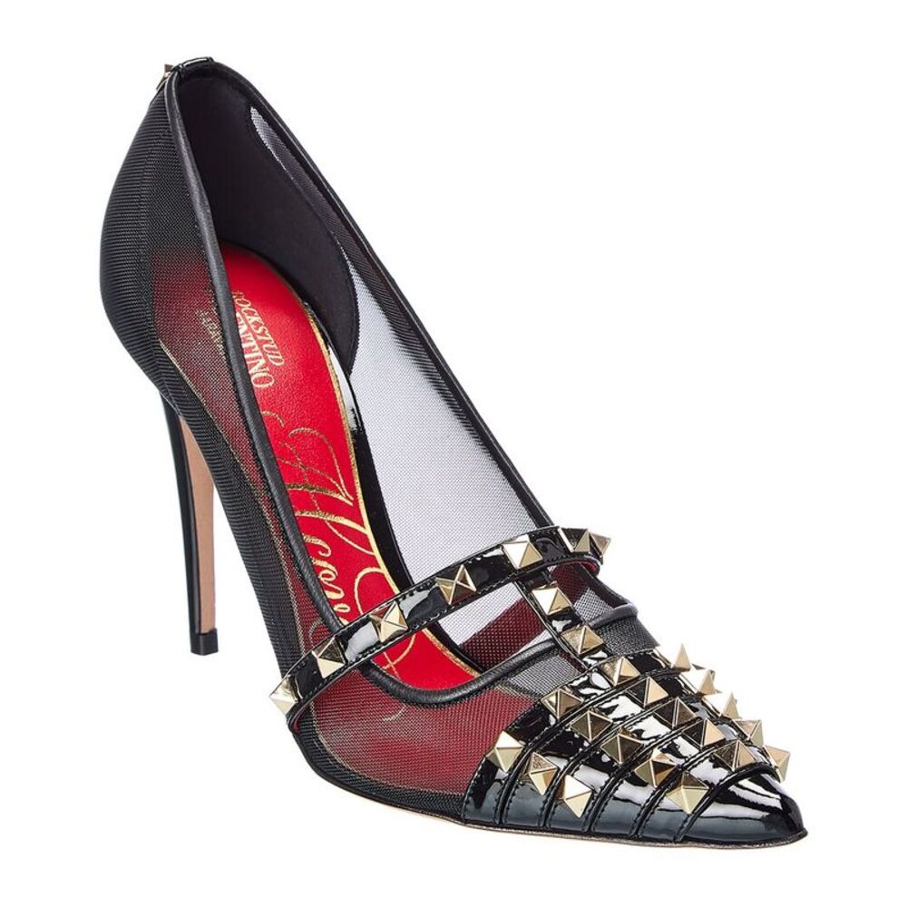 Valentino Rockstud Alcove 100 Patent & Mesh Pump, Black